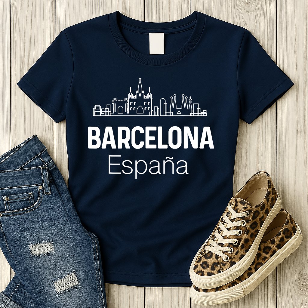 Barcelona Espana Spain Est Souvenir Flag Map Vacation Womens T-Shirt