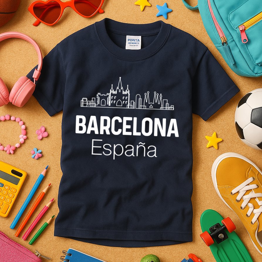 Barcelona Espana Spain Est Souvenir Flag Map Vacation Kids T-Shirt
