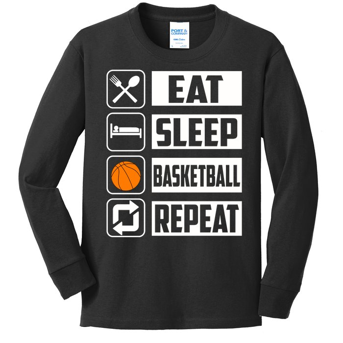 Basketball Eat Sleep Basketball Repeat Kids Long Sleeve Shirt