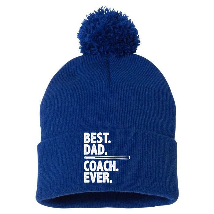 Best Baseball Dad Coach Ever Pom Pom 12in Knit Beanie