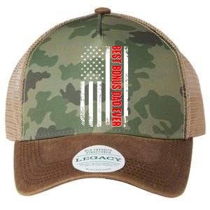 Best Bonus Dad Ever Distressed US Flag Legacy Tie Dye Trucker Hat