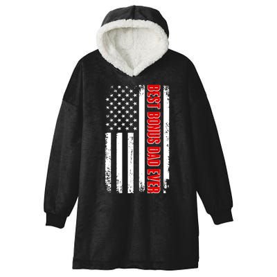 Best Bonus Dad Ever Distressed US Flag Hooded Wearable Blanket