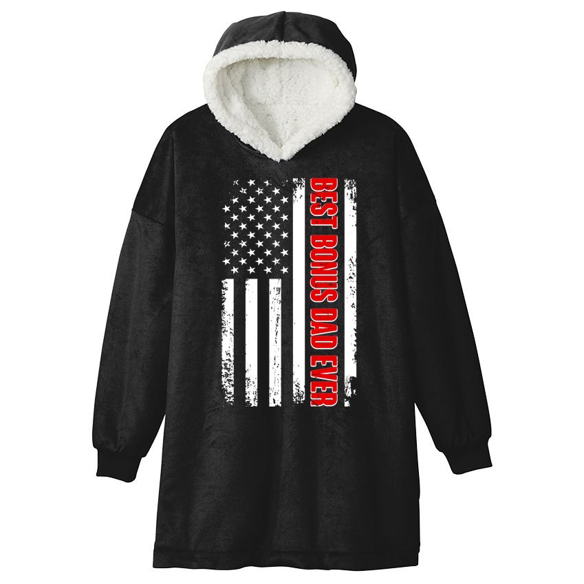 Best Bonus Dad Ever Distressed US Flag Hooded Wearable Blanket