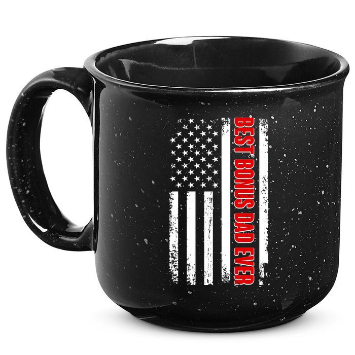 Best Bonus Dad Ever Distressed US Flag 15oz Campfire Ceramic Mug