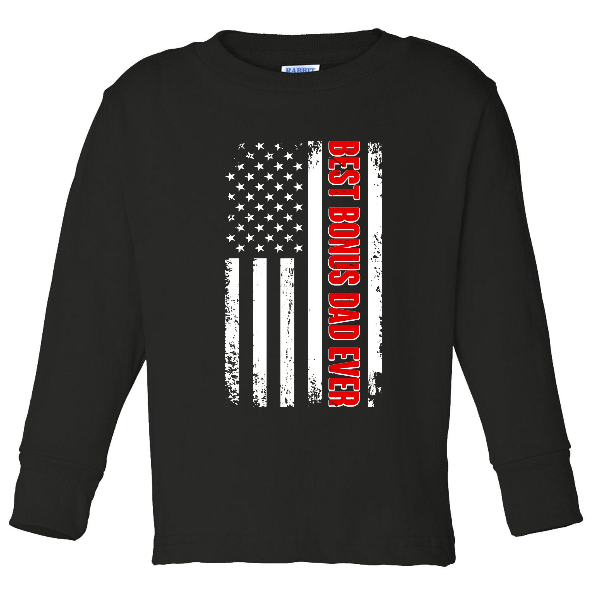 Best Bonus Dad Ever Distressed US Flag Toddler Long Sleeve Shirt