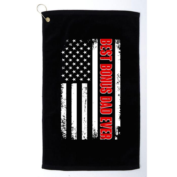 Best Bonus Dad Ever Distressed US Flag Golf Towel