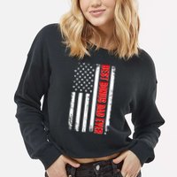 Best Bonus Dad Ever Distressed US Flag Cropped Pullover Crew