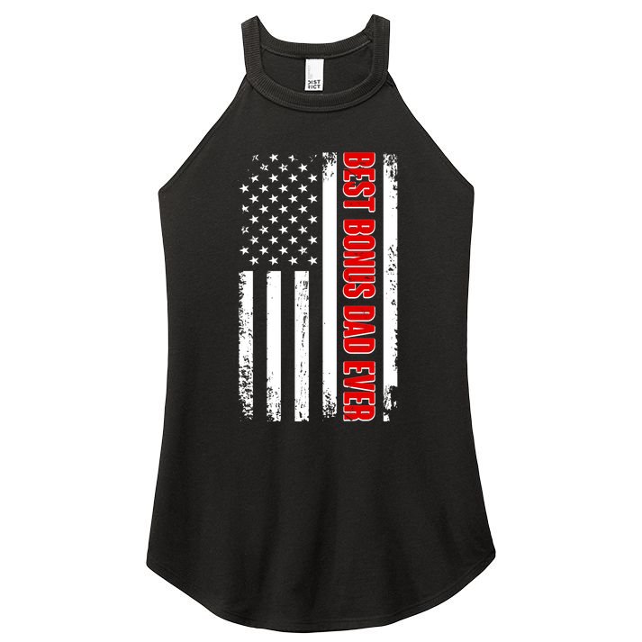 Best Bonus Dad Ever Distressed US Flag Women's Perfect Tri Rocker Tank