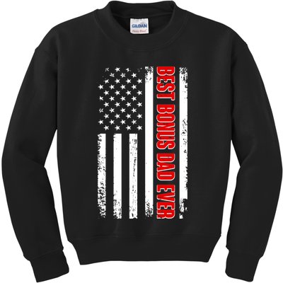 Best Bonus Dad Ever Distressed US Flag Kids Sweatshirt