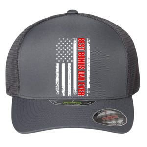 Best Bonus Dad Ever Distressed US Flag Flexfit Unipanel Trucker Cap