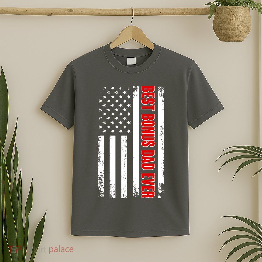 Best Bonus Dad Ever Distressed US Flag T-Shirt