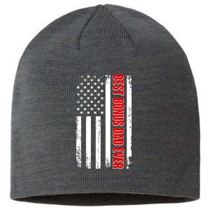 Best Bonus Dad Ever Distressed US Flag Sustainable Beanie