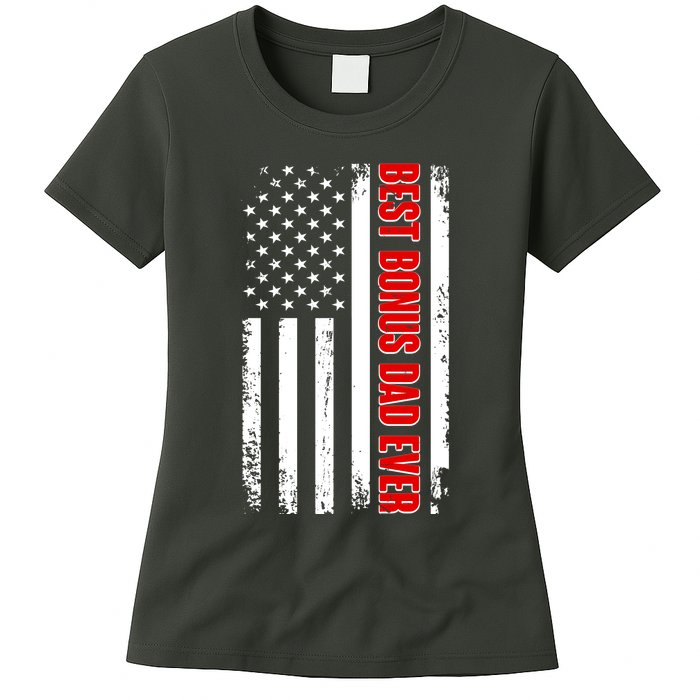 Best Bonus Dad Ever Distressed US Flag Womens T-Shirt