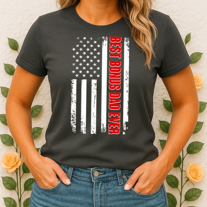 Best Bonus Dad Ever Distressed US Flag Womens T-Shirt