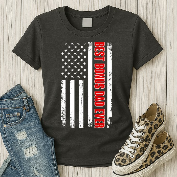Best Bonus Dad Ever Distressed US Flag Womens T-Shirt
