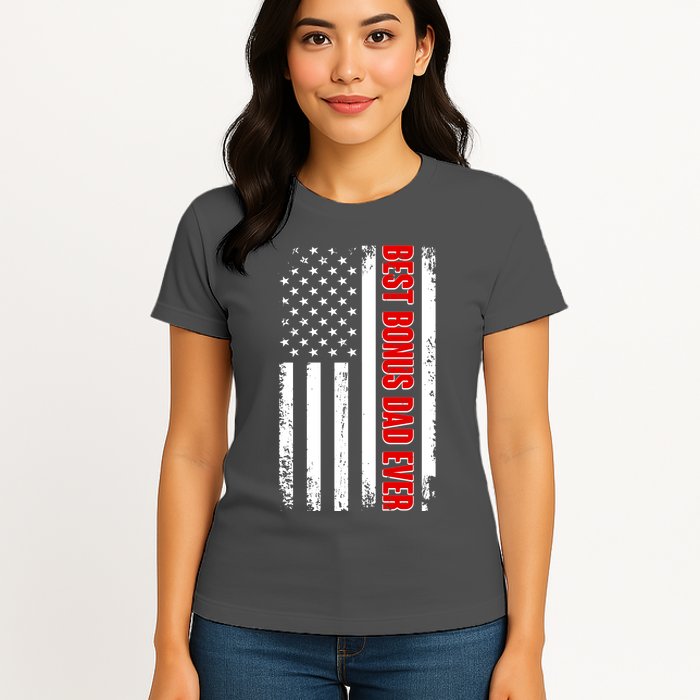 Best Bonus Dad Ever Distressed US Flag Womens T-Shirt
