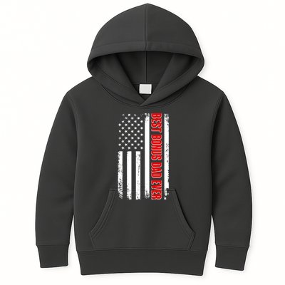 Best Bonus Dad Ever Distressed US Flag Kids Hoodie