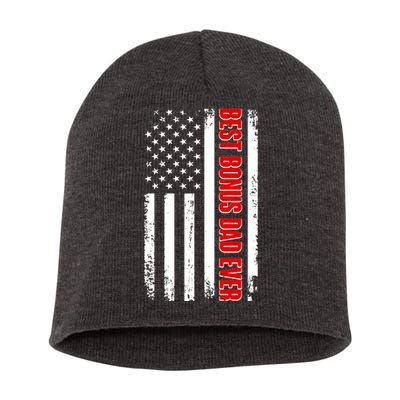 Best Bonus Dad Ever Distressed US Flag Short Acrylic Beanie