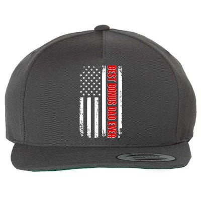 Best Bonus Dad Ever Distressed US Flag Wool Snapback Cap