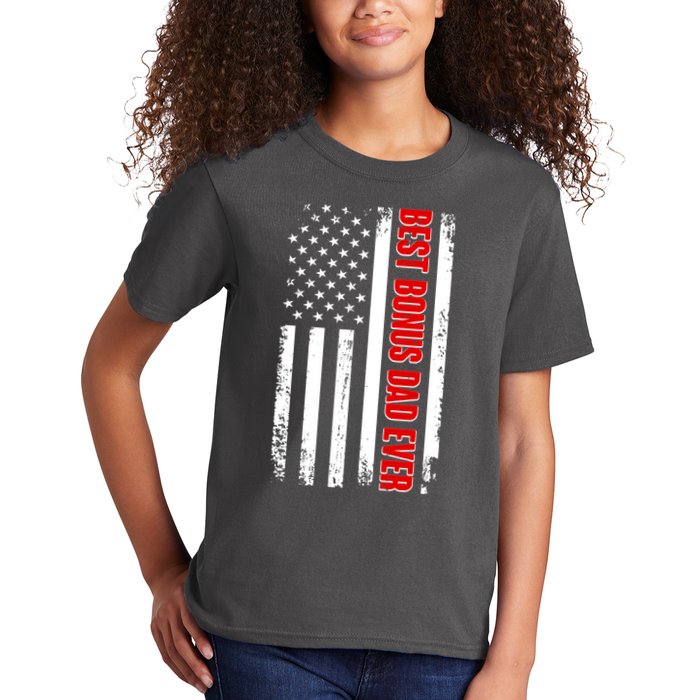 Best Bonus Dad Ever Distressed US Flag Kids T-Shirt