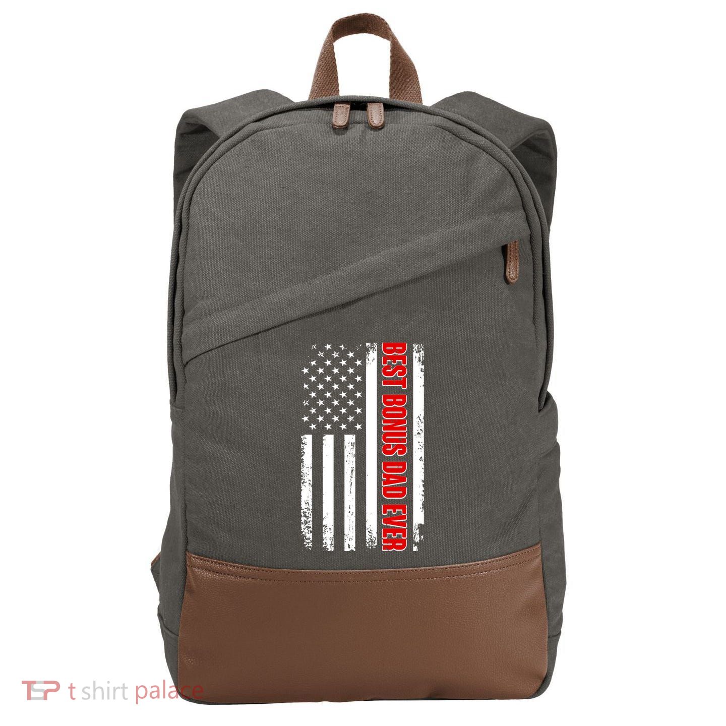 Best Bonus Dad Ever Distressed US Flag Cotton Canvas Backpack