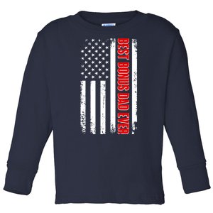 Best Bonus Dad Ever Distressed US Flag Toddler Long Sleeve Shirt