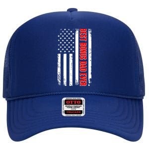 Best Bonus Dad Ever Distressed US Flag High Crown Mesh Back Trucker Hat