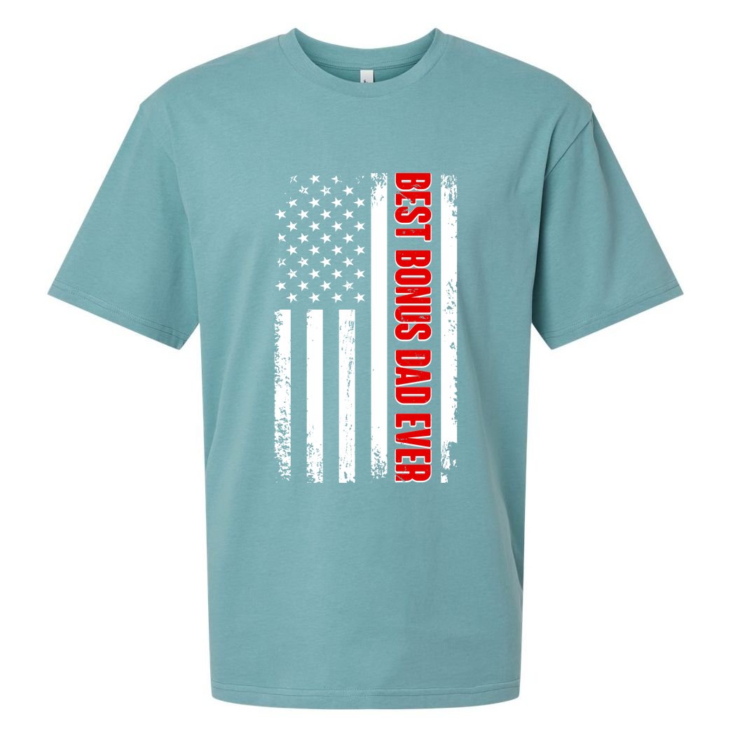 Best Bonus Dad Ever Distressed US Flag Sueded Cloud Jersey T-Shirt