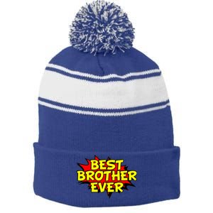 Best Brother Ever Cartoon Shout Stripe Pom Pom Beanie