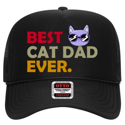 Best Cat Dad Ever Funny Cat Lover High Crown Mesh Back Trucker Hat