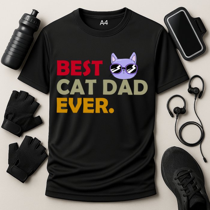 Best Cat Dad Ever Funny Cat Lover Cooling Performance Crew T-Shirt