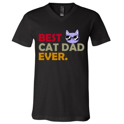 Best Cat Dad Ever Funny Cat Lover V-Neck T-Shirt