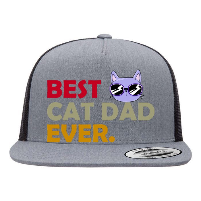 Best Cat Dad Ever Funny Cat Lover Flat Bill Trucker Hat