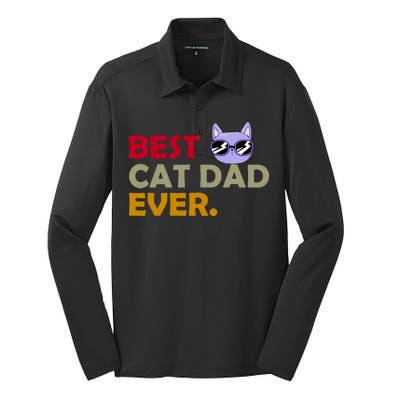 Best Cat Dad Ever Funny Cat Lover Silk Touch Performance Long Sleeve Polo