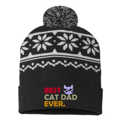 Best Cat Dad Ever Funny Cat Lover USA-Made Snowflake Beanie