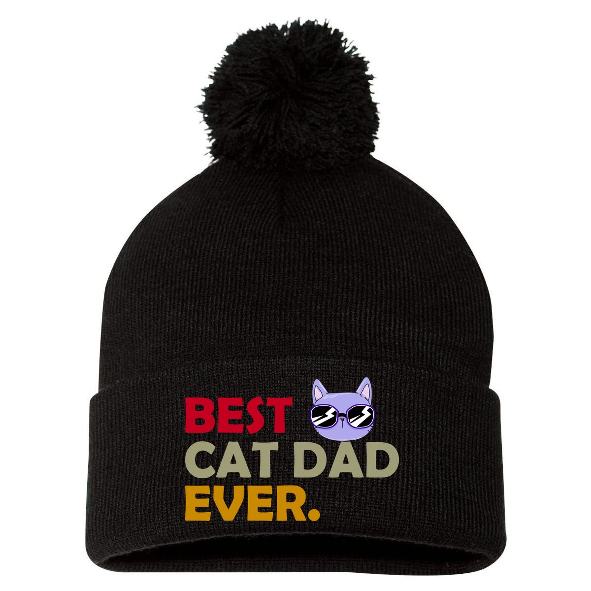 Best Cat Dad Ever Funny Cat Lover Pom Pom 12in Knit Beanie