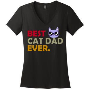 Best Cat Dad Ever Funny Cat Lover Women's V-Neck T-Shirt