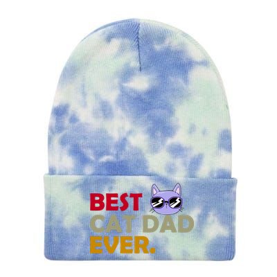 Best Cat Dad Ever Funny Cat Lover Tie Dye 12in Knit Beanie