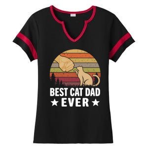 Best Cat Dad Ever Funny Cute Retro Ladies Halftime Notch Neck Tee