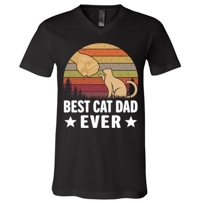 Best Cat Dad Ever Funny Cute Retro V-Neck T-Shirt