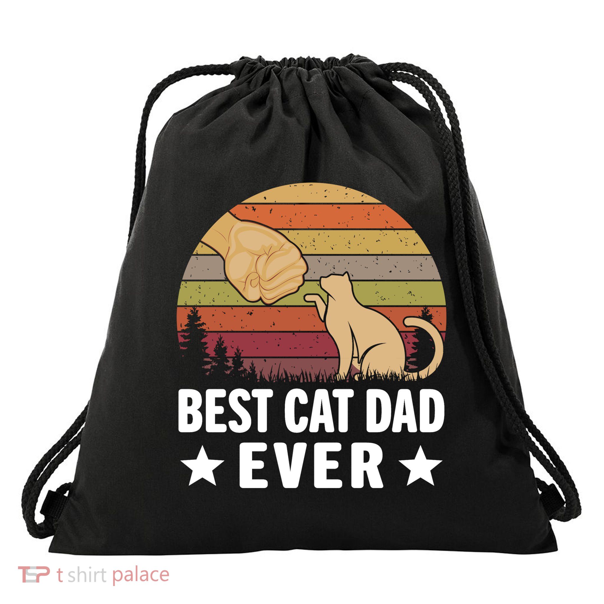 Best Cat Dad Ever Funny Cute Retro Drawstring Bag