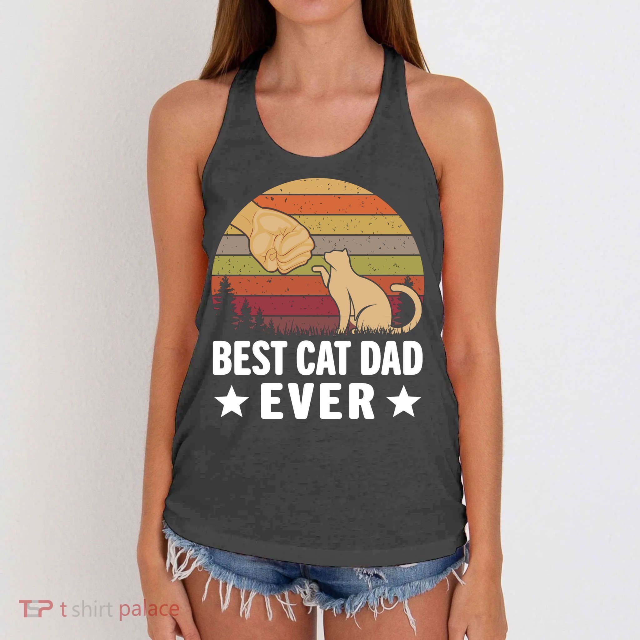 Best Cat Dad Ever Funny Cute Retro Women's Knotted Racerback Tank