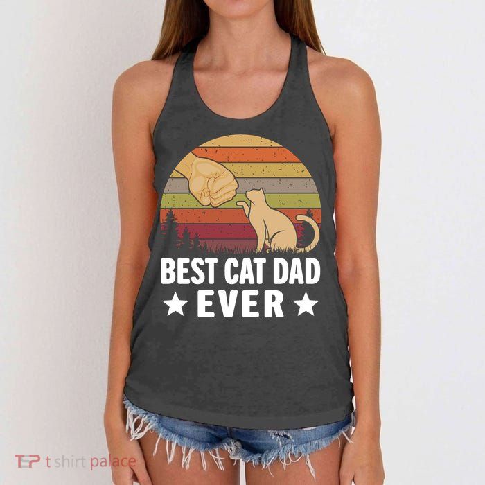 Best Cat Dad Ever Funny Cute Retro Women's Knotted Racerback Tank