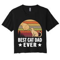 Best Cat Dad Ever Funny Cute Retro Women's Crop Top Tee