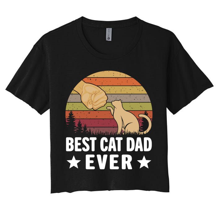 Best Cat Dad Ever Funny Cute Retro Women's Crop Top Tee
