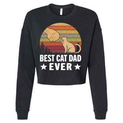 Best Cat Dad Ever Funny Cute Retro Cropped Pullover Crew