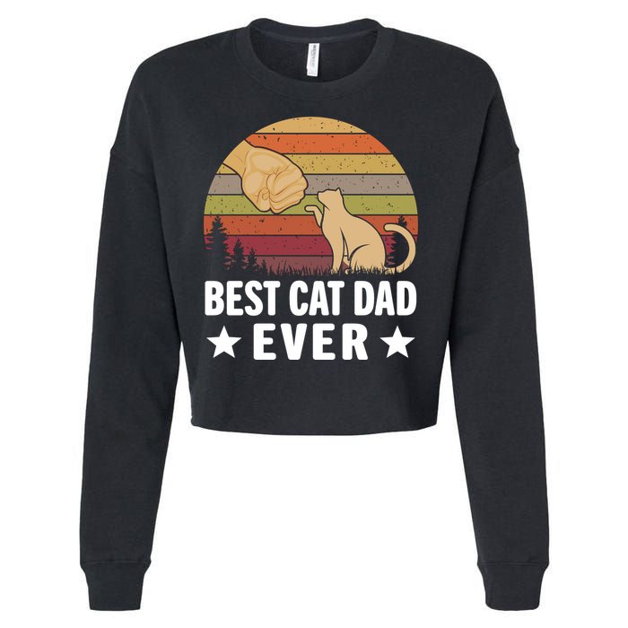Best Cat Dad Ever Funny Cute Retro Cropped Pullover Crew