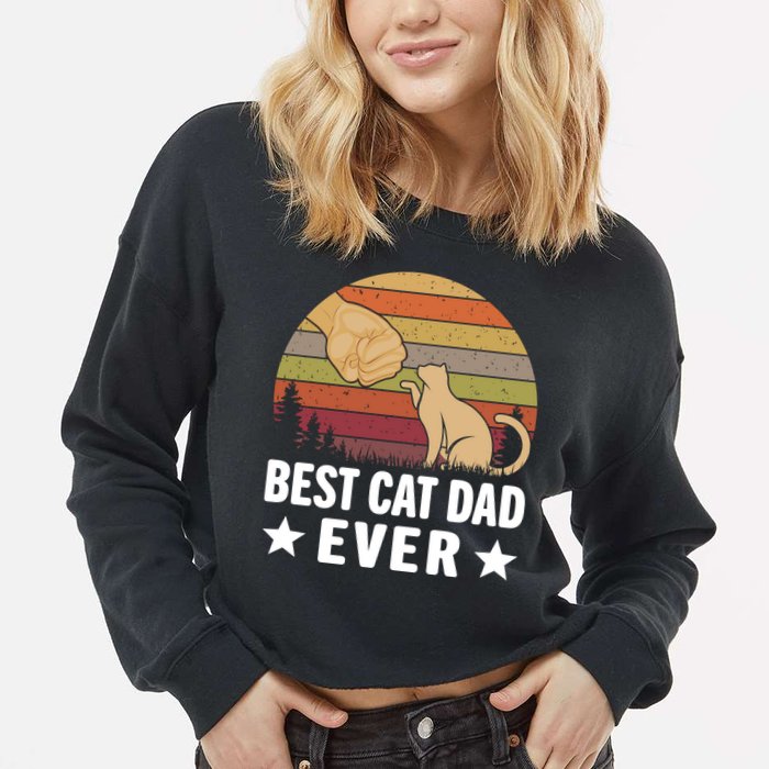 Best Cat Dad Ever Funny Cute Retro Cropped Pullover Crew