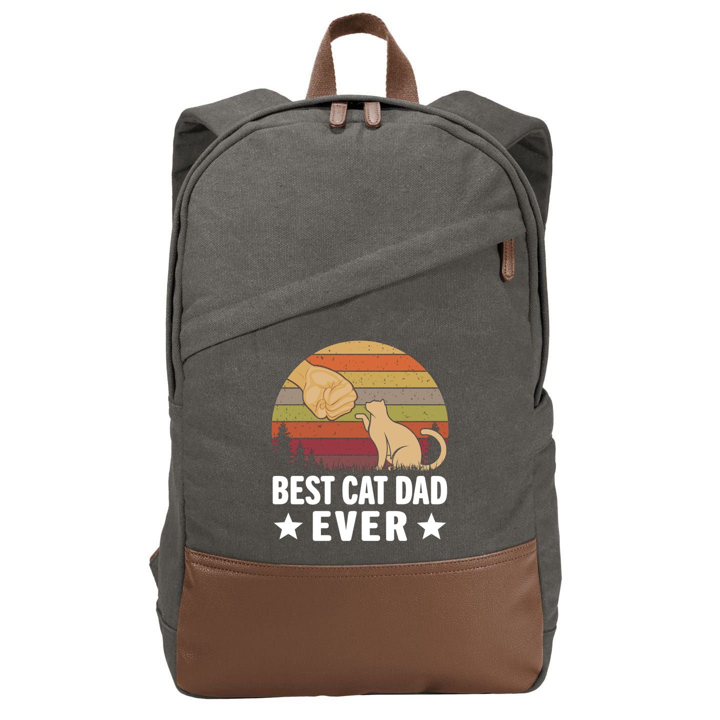 Best Cat Dad Ever Funny Cute Retro Cotton Canvas Backpack