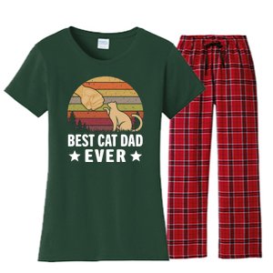 Best Cat Dad Ever Funny Cute Retro Women's Flannel Pajama Set